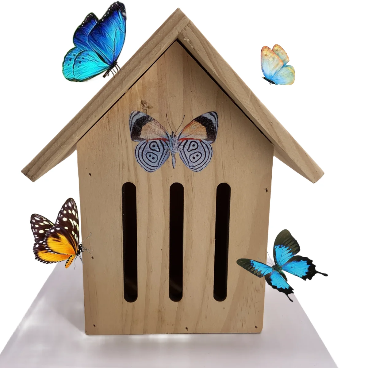 Customized Small Wooden Bird Cage Solid Sustainable PNP Bird Habitat Nest Natural Master Carton Animal Butterfly House Garden