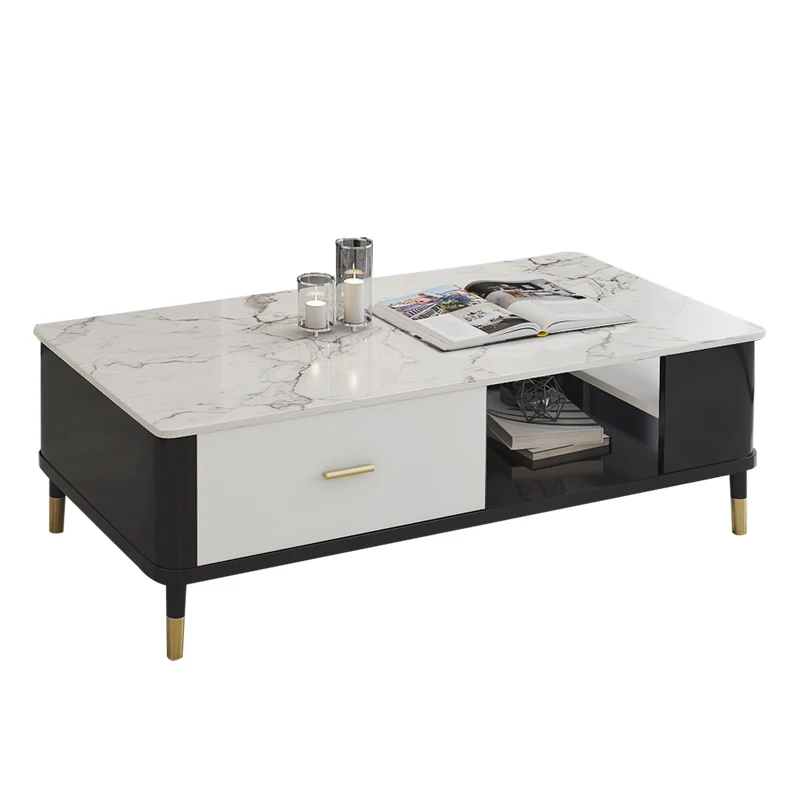 
Marble tea table TV cabinet combination furniture set modern simple light luxury rock panel TV cabinet  (1600215753872)