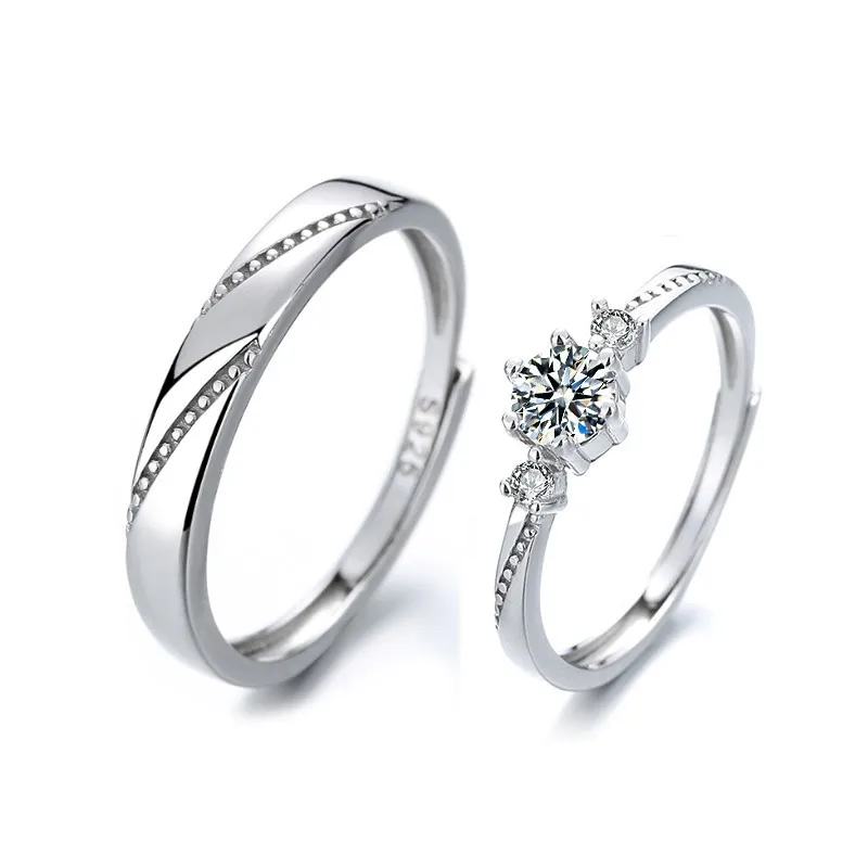 S925 Sterling Silver Couple Ring Simple and Fashionable Style with Diamonds for Love at First Sight Women Ring Jewelry Wholesale