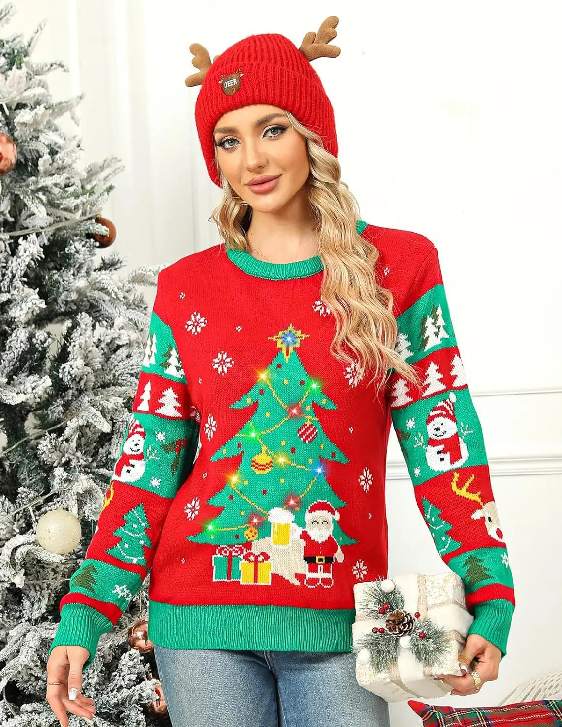 Christmas Tree LED Light Funny Ugly Christmas Sweater Knitted Pullover Christmas Sweaters For Women