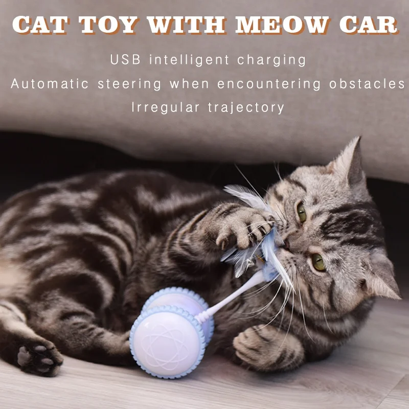 Eco-friendly USB rechargeable interactive smart rolling pet cat toy moving cat teaser funny for pet