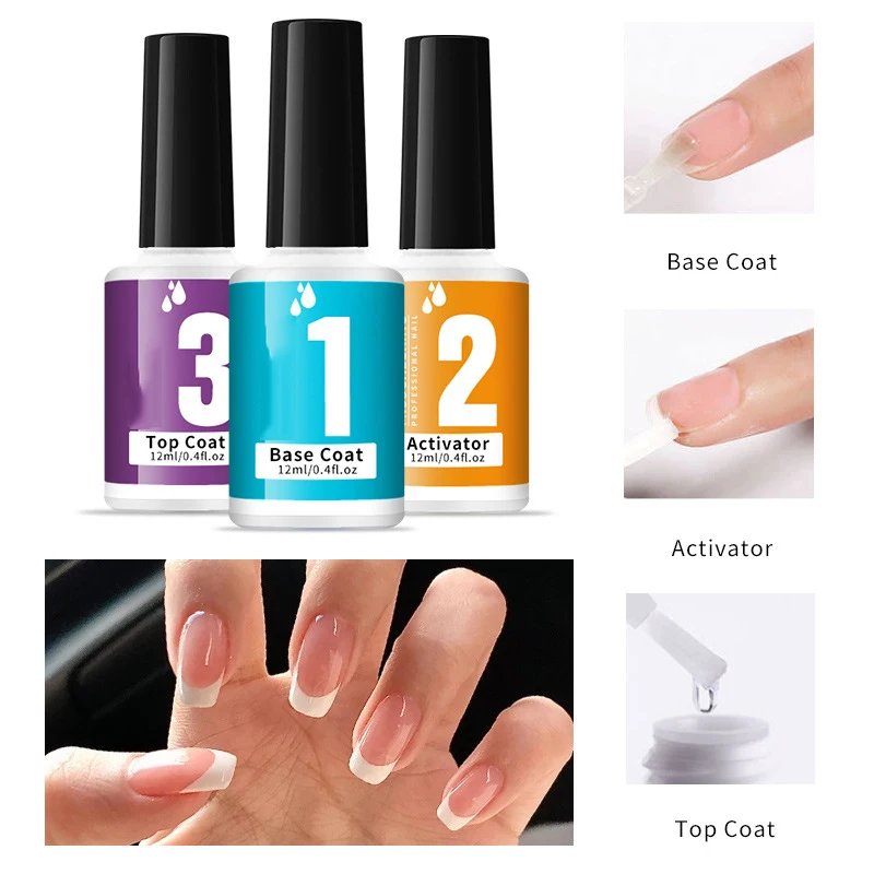 Private Label 12ml Acrylic Dipping Powder Activator Top Coat And Base Coat Gel For Nail Powder