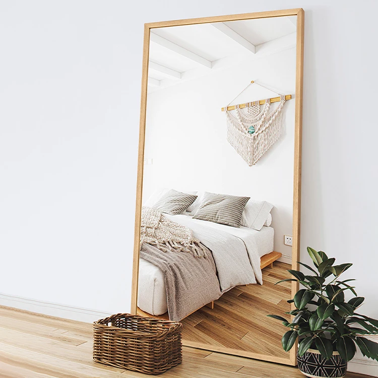 Hot sale wood full length vintage body frame oversized stand tall floor dressing mirror