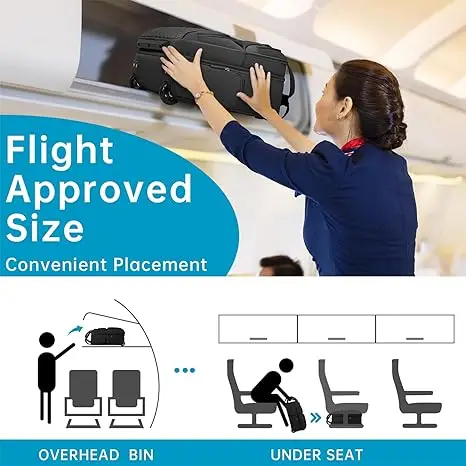 17 Inch Water Resistant Rolling Suitcase for Travel Underseat Multi-functional Carry On Suitcase Portable Work Suitcase