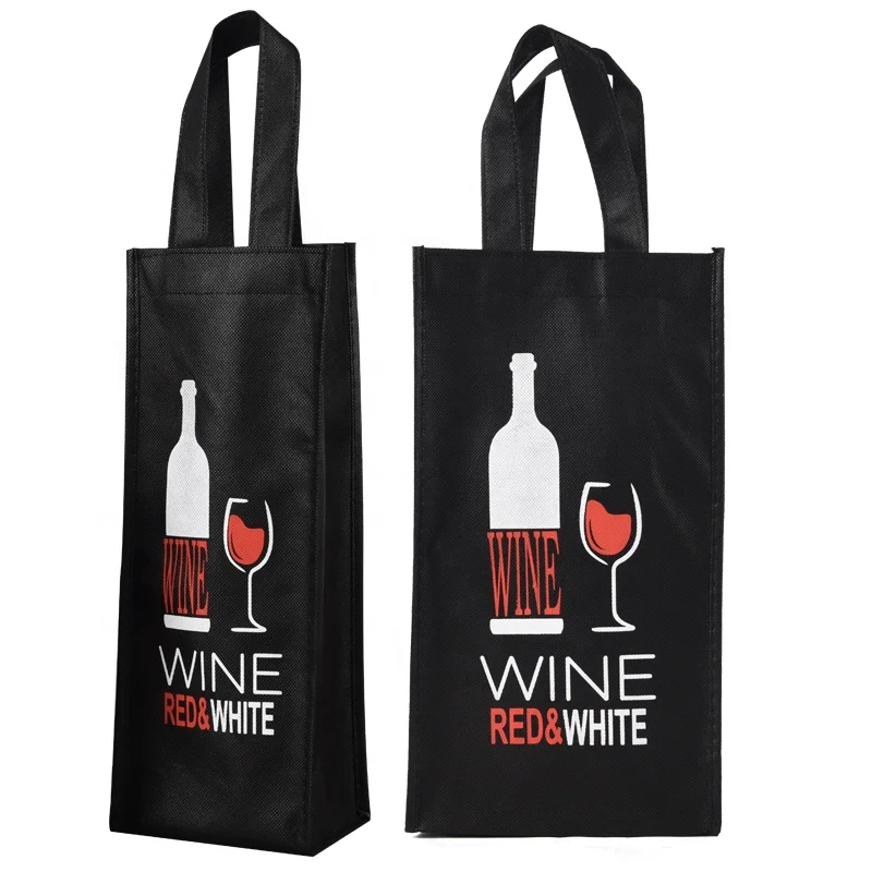 Promotional custom logo printed reusable non woven grocery tote wine bags for 1 bottle, 2 bottle and 4 bottles