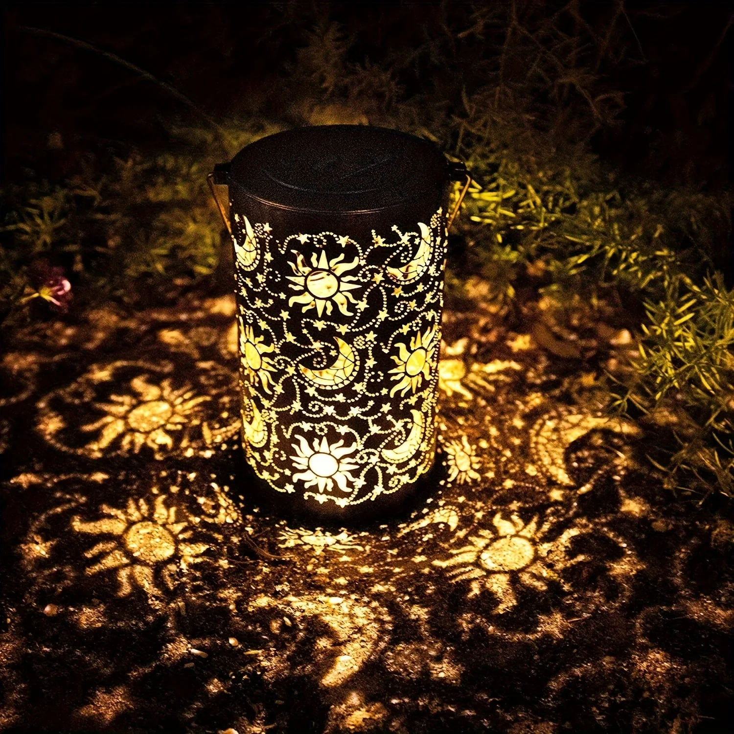 Solar Lantern Lights Outdoor Powered Street Lamp Led Hollow Ambient Light Waterproof for Cemetery Garden Home Yard Decor