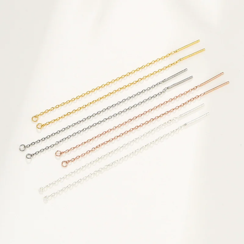 925 Sterling Silver Dangle Earring Wire Charms 10cm Length Rose Gold Ear Chains With Loop DIY Women Jewelry Making