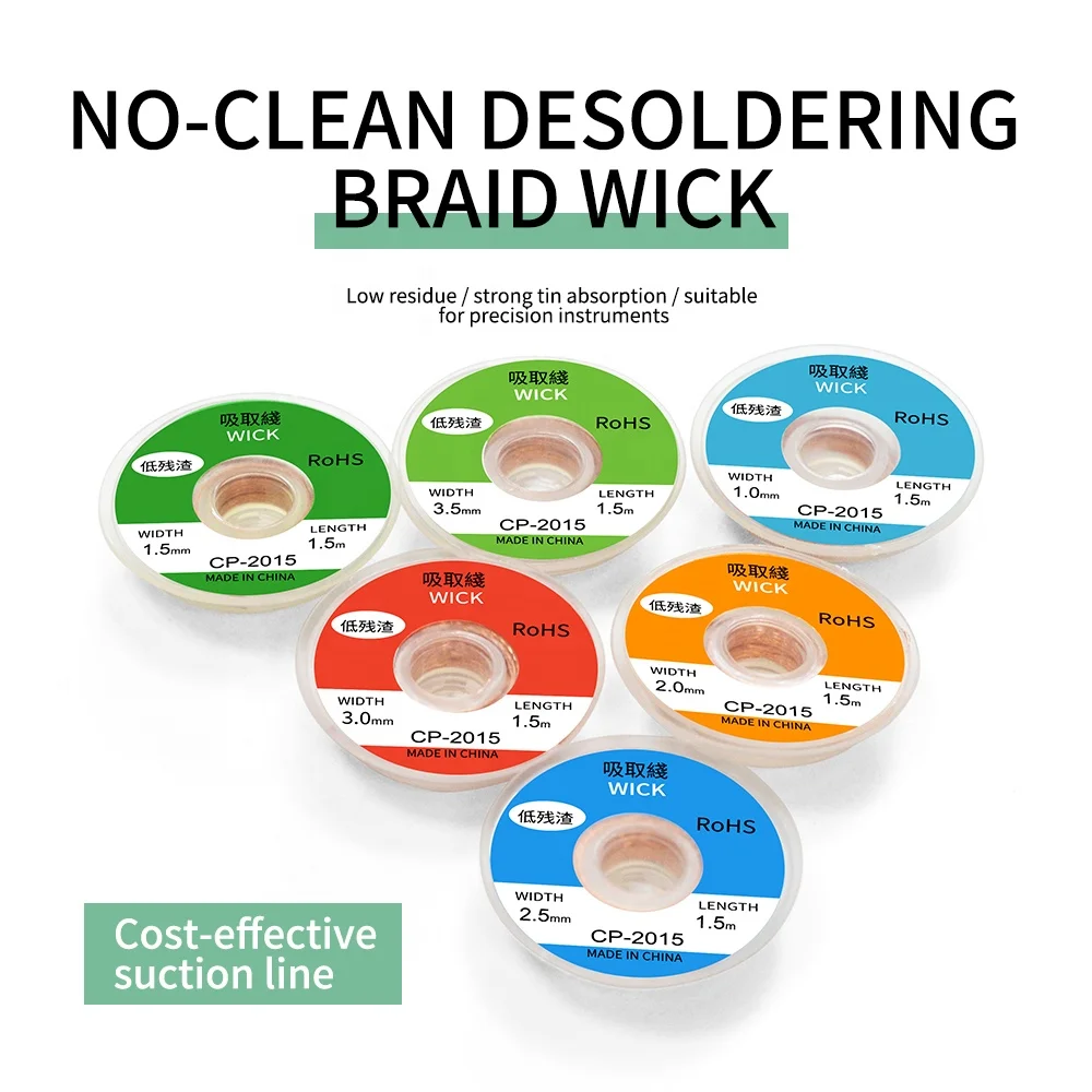 Completely copper made wick desoldering braid wick line can be used to clean the spare solder on the pin away