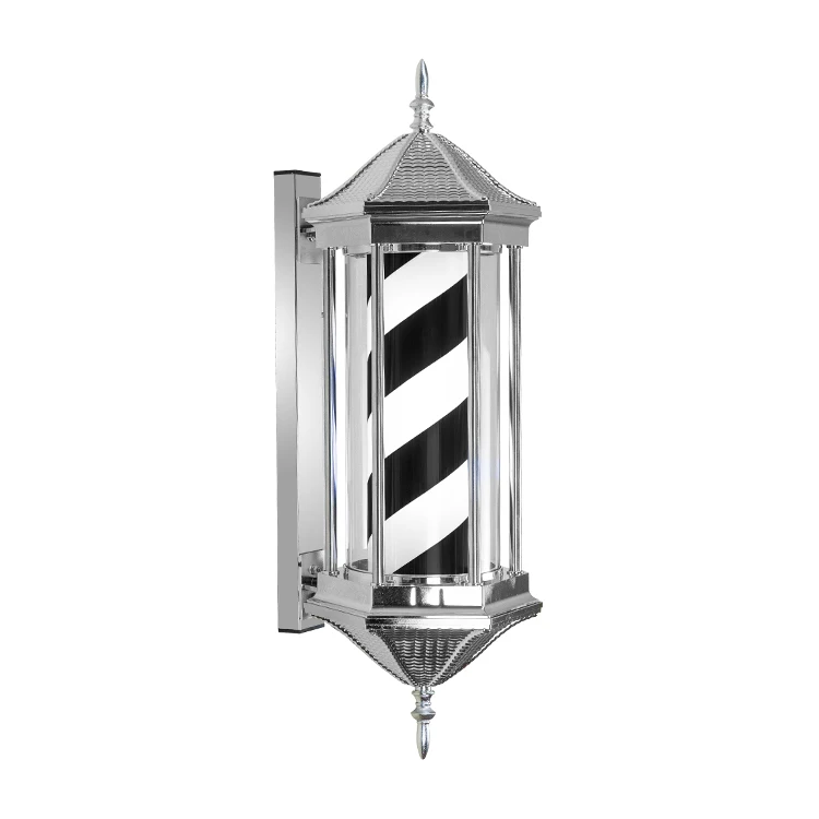 Waterproof Outdoor Retro Barbershop Pole Illuminating Rotating Wall-Mounted Lamp