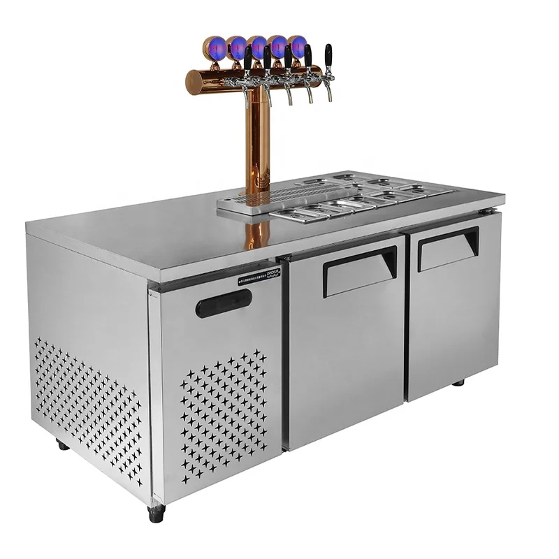 Fuyong Commercial Beer Dispenser Machine With Beer Column Stainless Steel Beer Kegerator For Restaurant
