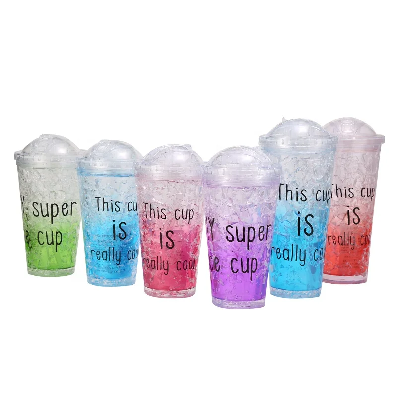 hot selling beach Freezing Gel ice cream cup wholesale reusable custom logo plastic cup with lid and straw