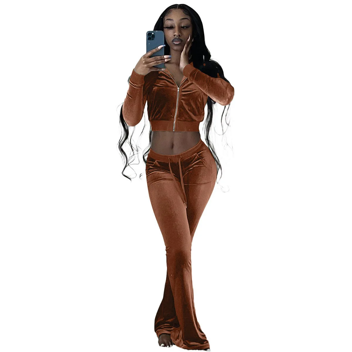 Velvet Track Suits For Women Set Sexy Velour Sweatsuits Two Piece Tracksuit Outfits Set Jogger Long Sleeve