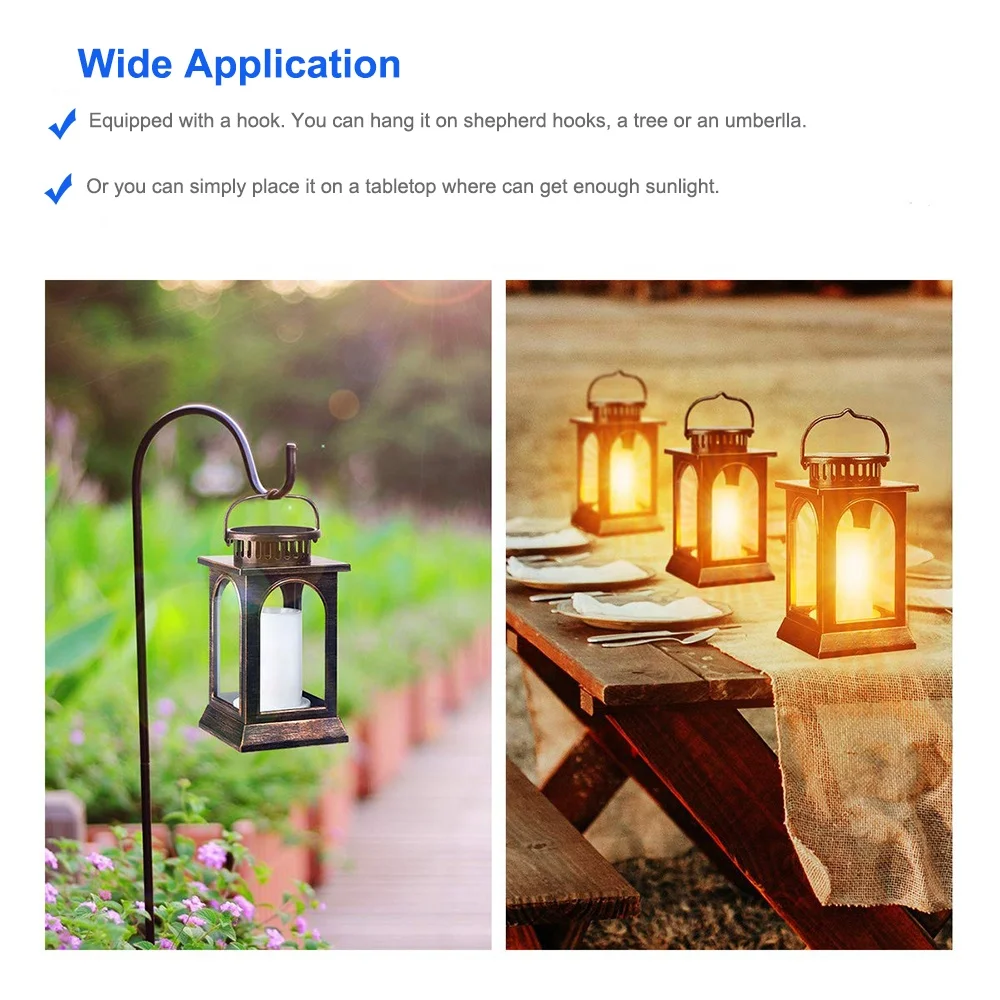
2020 hot sale outdoor garden decoration solar lantern led light flame flickering dock lights 