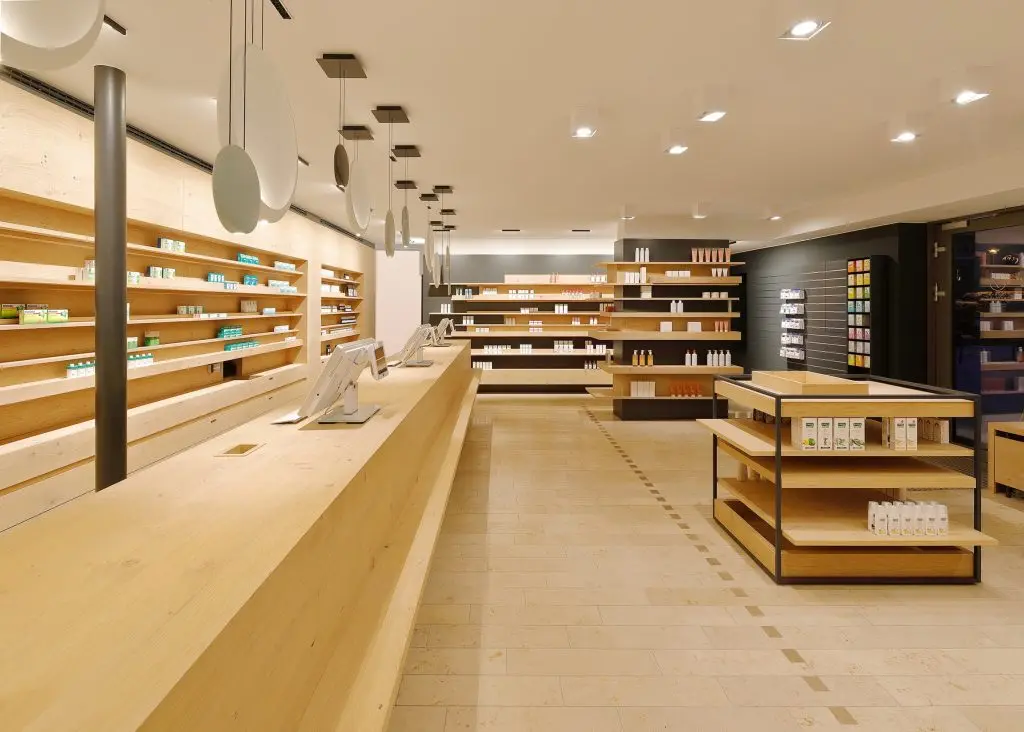 Customized Medical Store Furniture Display Rack Medical Shop Racks Shelves for Sale