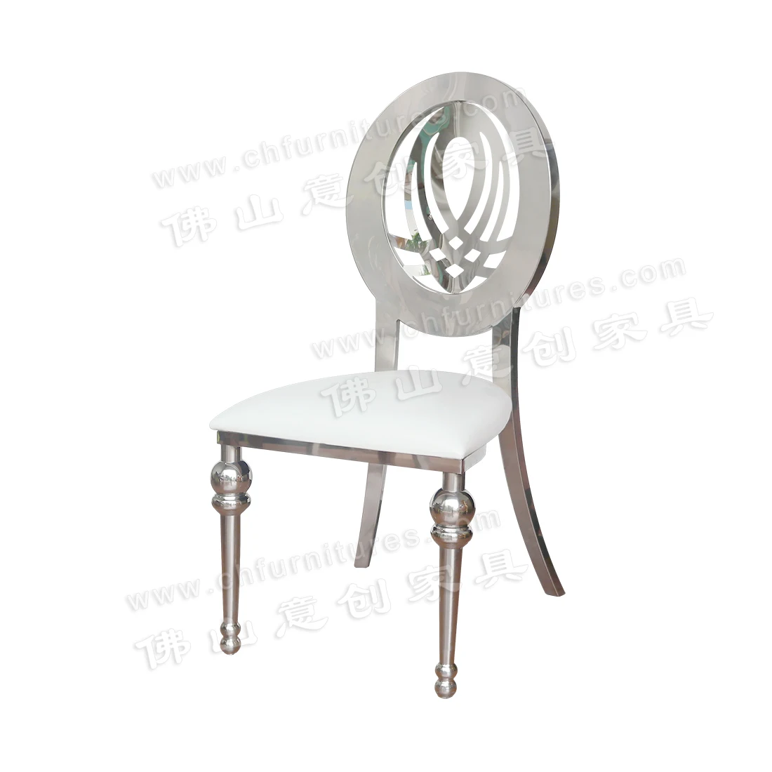 High Quality Modern Silver Stainless Steel White Big Seat Bag Hotel Wedding Banquet Chair (1600267177092)