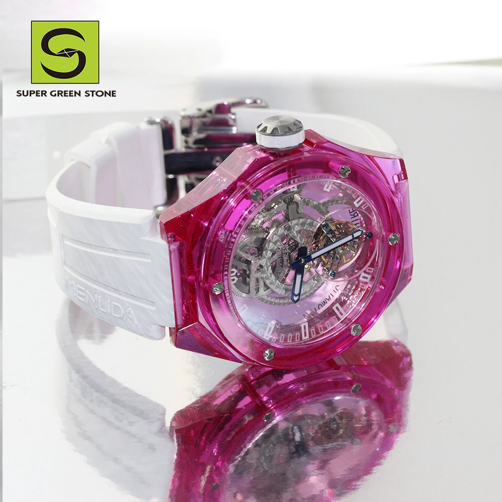SuperGS Luxury Diamond Watches Custom Leather Strap Wholesale Synthetic Ruby Sapphire Gemstone Watch For Stylish Men