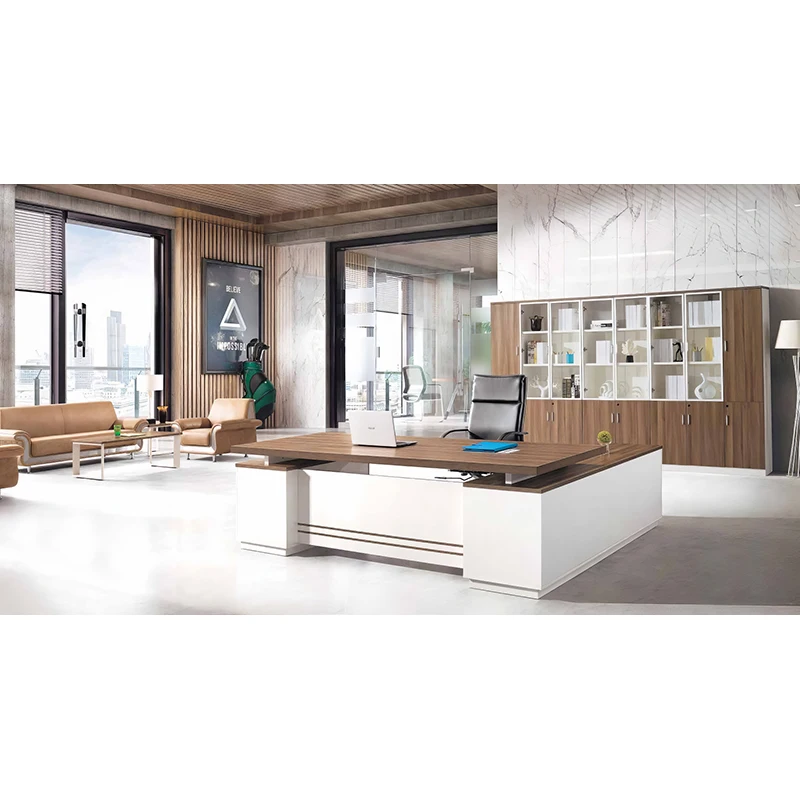 High End Modern Style Furniture New Design Office Specific Use and Director L-shape Office Table with Side Cabinet