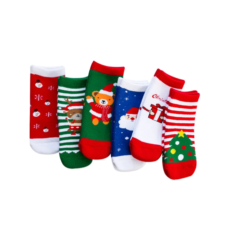 Children lovely pattern cute cartoon cotton thick & warm Christmas terry sock 6pairs pack