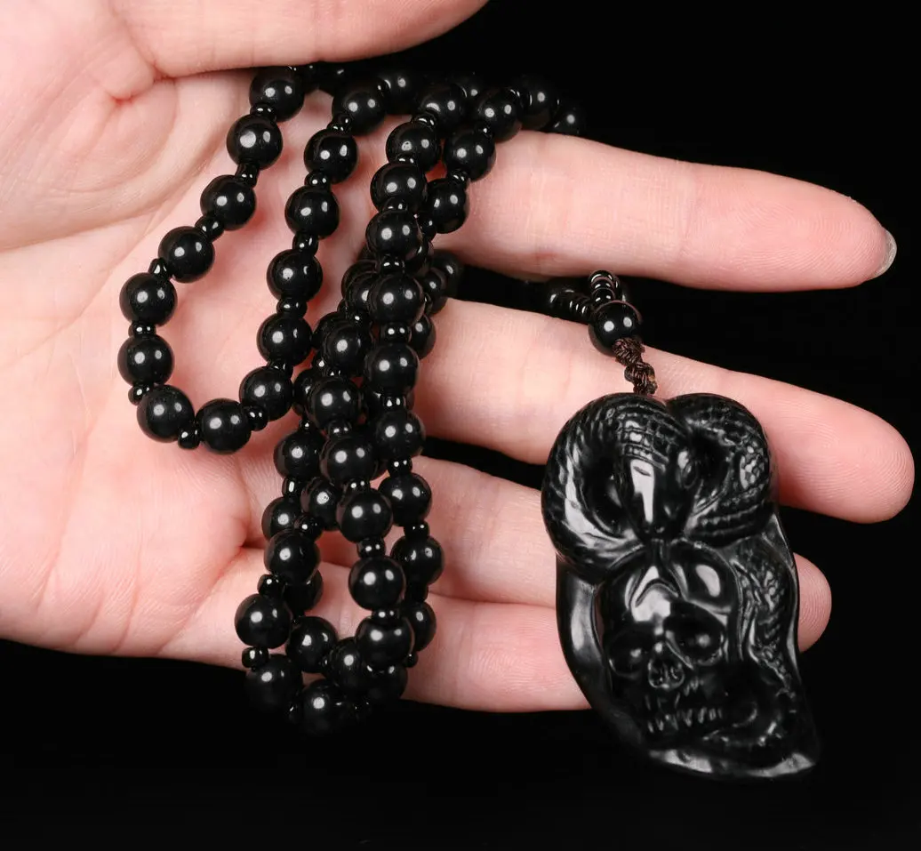 wholesale new fashion natural obsidian skull Necklace Pendant crystal quartz pendant necklace