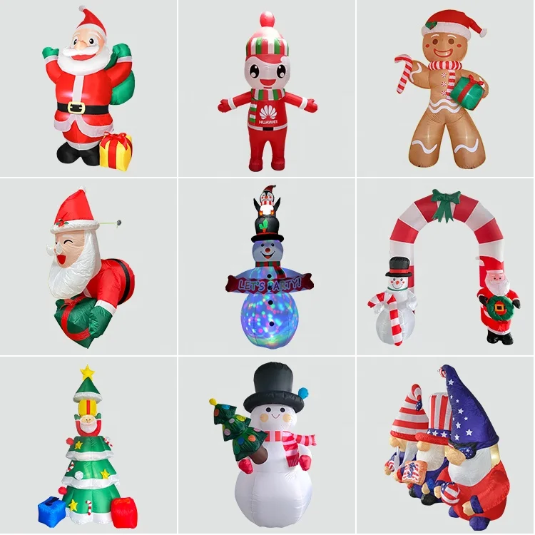 2.4M 1.8M Holiday Inflatable Christmas Snowman with Inflatable Penguin For Outdoor Christmas Lighted Ornaments