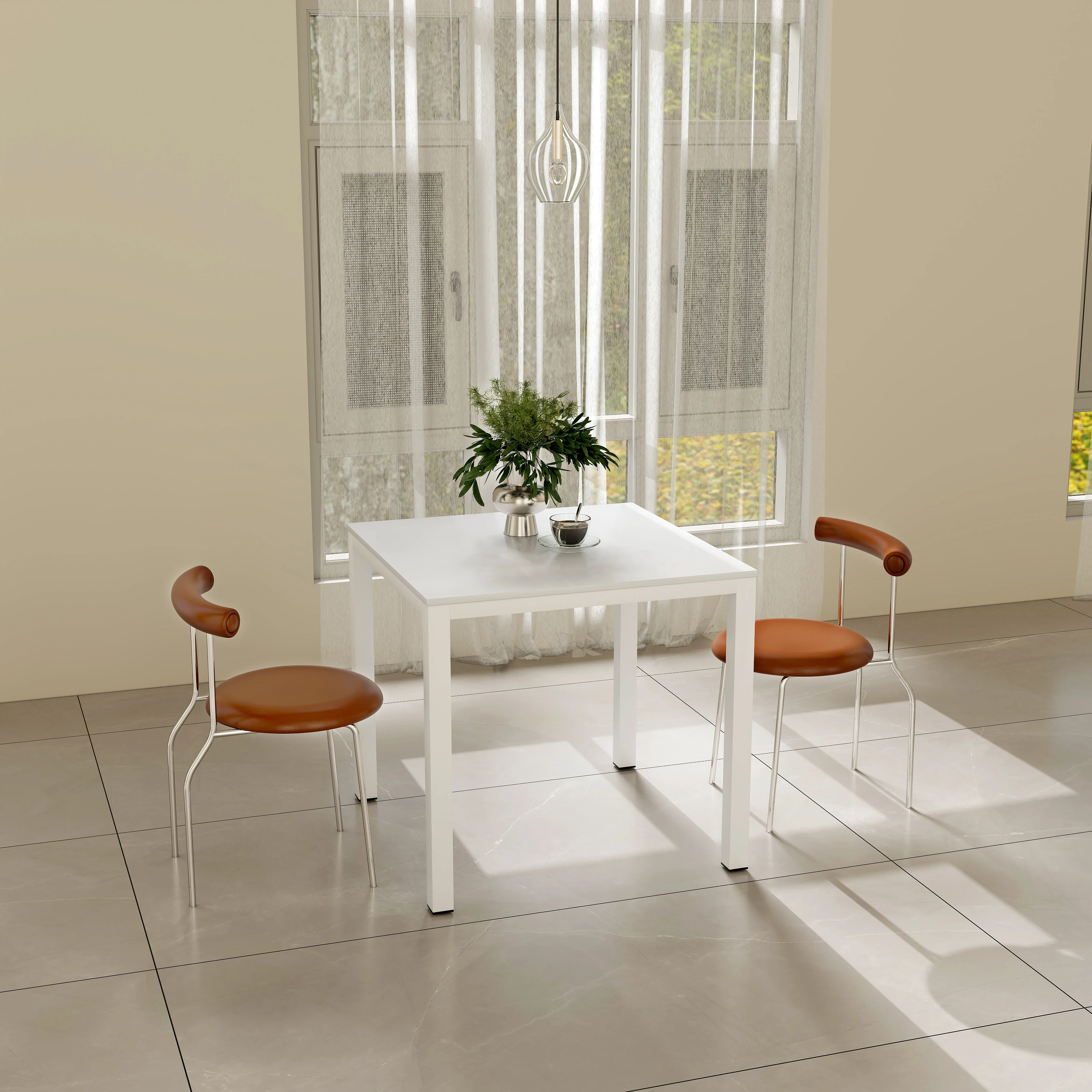 Nordic 4 Seater Metal Legs Dinning Room Furniture Kitchen Island Modern Wooden Top High Gloss MDF Dining Table