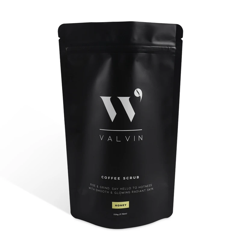 WHolesale custom printed matt black  stand up pouch packaging bag with zip lock for coffee beans