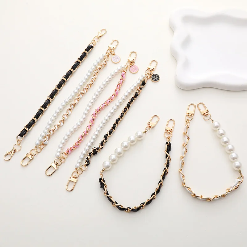 Leather Pearl Camellia Mobile Phone Charm Bracelet Chain for Phone  Anti-lost Universal Cell Phone Strap Rope Pendant