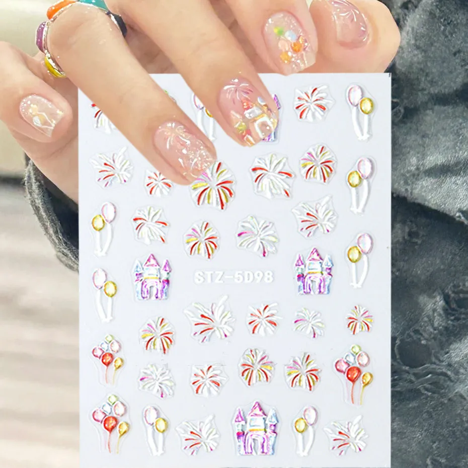 5D Firework Design Jelly Embossed Nail Art Sticker Spring Butterfly Nail Decals Decoration Soft Glue Sticker Accessories
