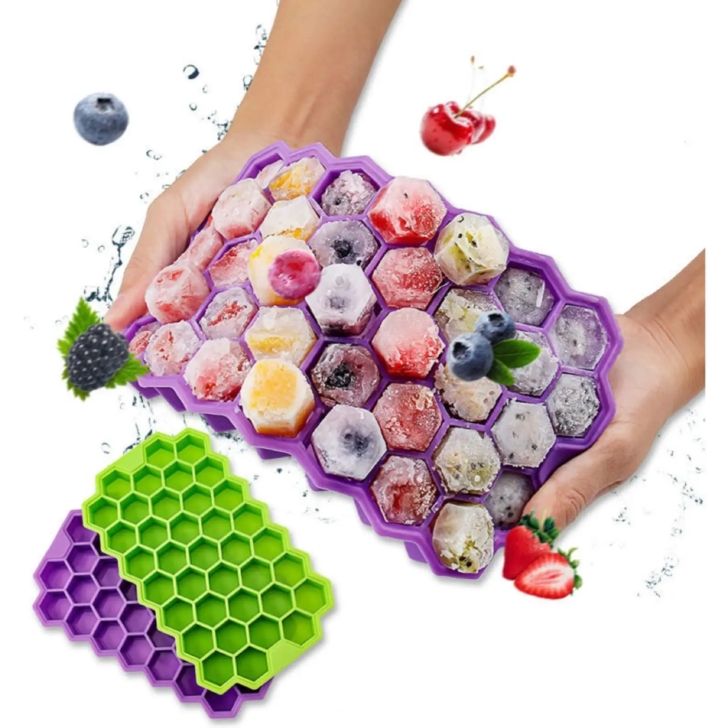 Square Ice cube Trays for Freezer Spill-Resistant Lid 37 Grid Silicone Ice Cube Molds Ice Trays Easy-Release Flexible BPA Free