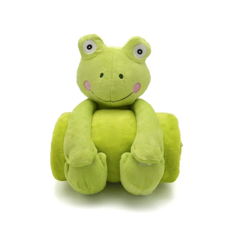 Animal Blanket with Stuffed Animal Toys Elephant Rabbit Hippo Monkey Frog Fox Stuffed Plush Toy Set