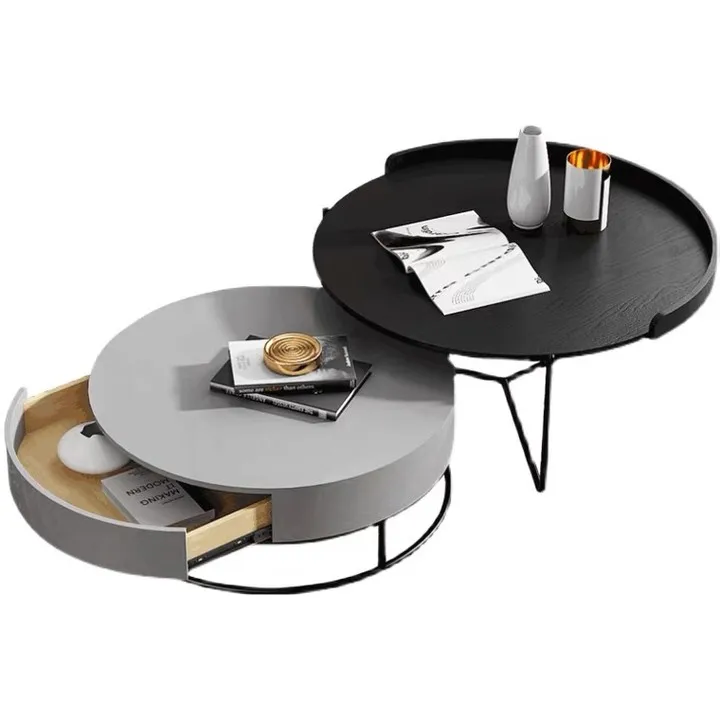 2 Pieces Modern Round Metal Coffee Table Sets Marble Top For Living Room Furniture Luxury Coffee Table