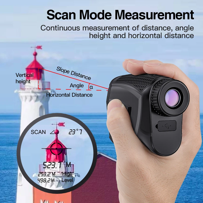 Usb Rechargeable Magnet Speed Data Save Hold Angle Height Horizontal Distance Golf Slope Adjusted Two Point Laser Distance Meter