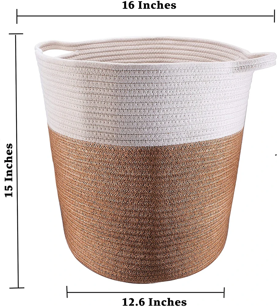 Woven Cotton Rope Storage Basket Laundry Hamper Basket Foldable Container