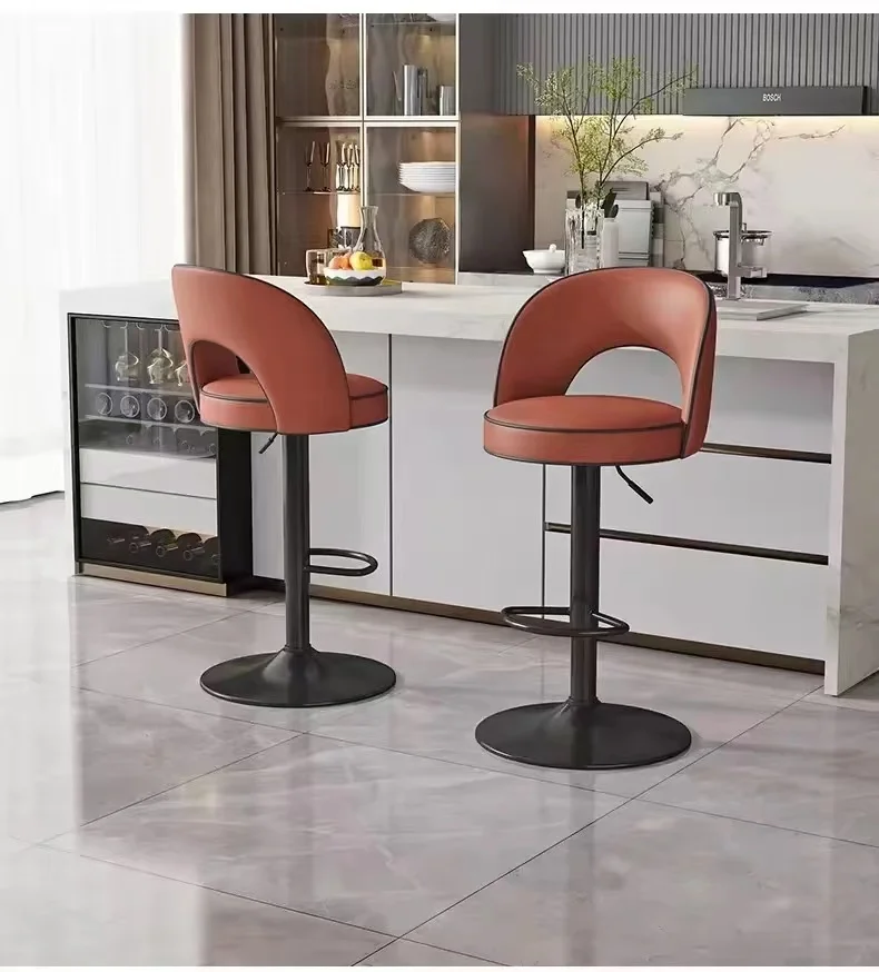 Adjustable Luxury Swivel Bar Chair with Pu Leather Metal Steel Frame High Chairs Restaurant Kitchen Workshop Hospital Hall Mall