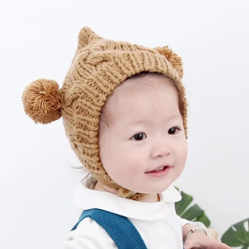 Baby Winter Cute Pompom Knit Hat Newborn Infant Toddler Crochet Ear Flap Beanie Hat