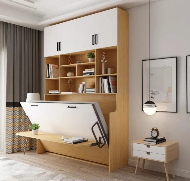 Side-turning wall bed small apartment hidden wardrobe integrated wall hanging multi-functional balcony desk style invisible bed