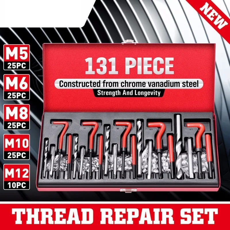 Portable Complete Multi-functional Set 131 pcs Thread Insert Kit Screw And Thread Repair Tools