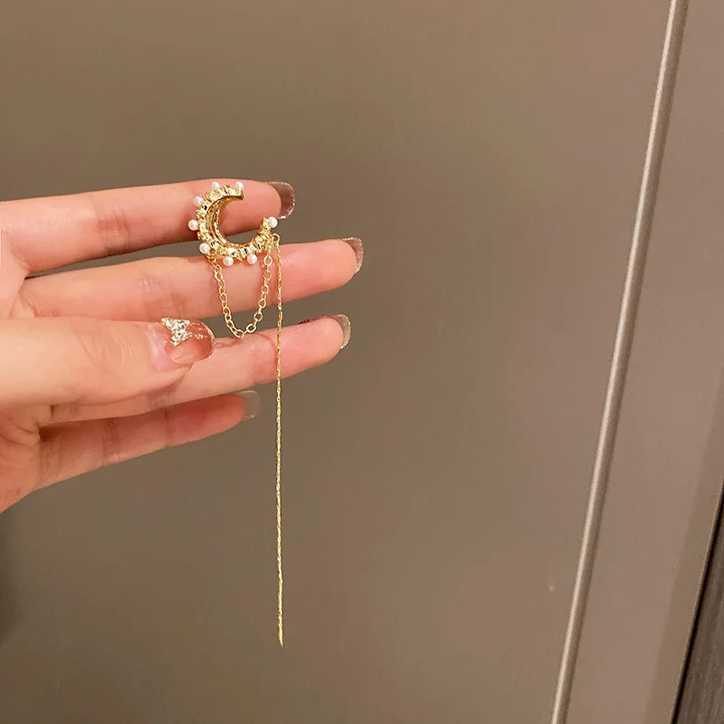 TikTok Hot Selling Pearl Chain Ear Clamp Earrings Non Pierced Ear Cuffs Jewelry Earrings for Women