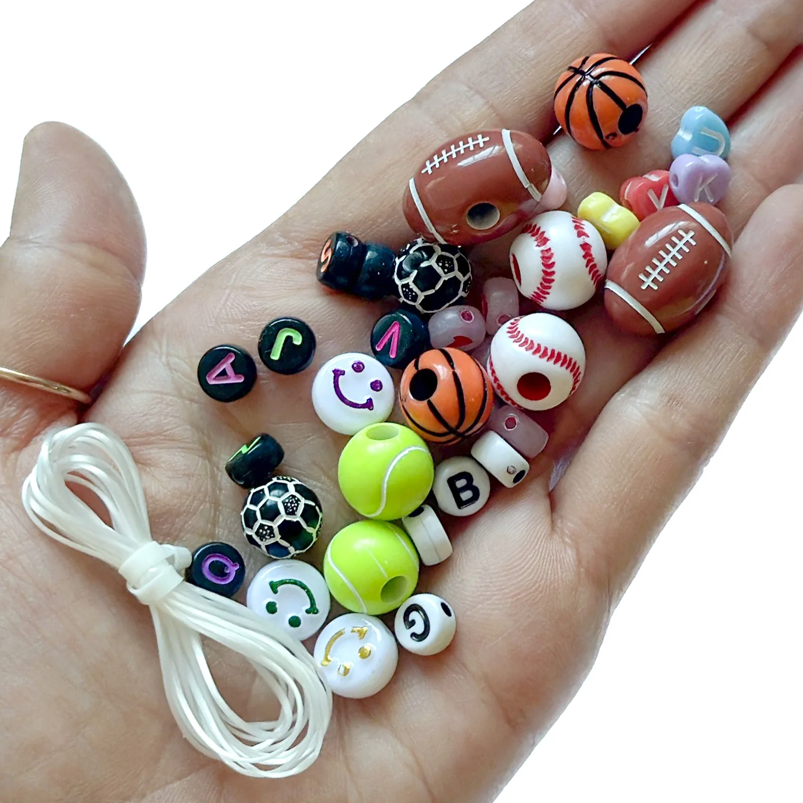 New Design Boys Rugby Baseball Tennis Soccer Ball Football Alphabet Beads DIY Accessories Kit for Jewelry Bracelet Making