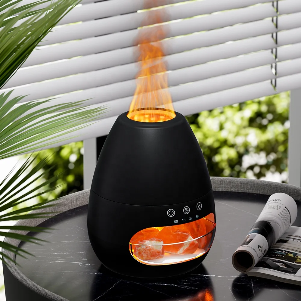 3D Flame Aroma Diffuser with Salt Stone Luxury Seven-Color or Warm and Blue Option Quiet Stylish Design