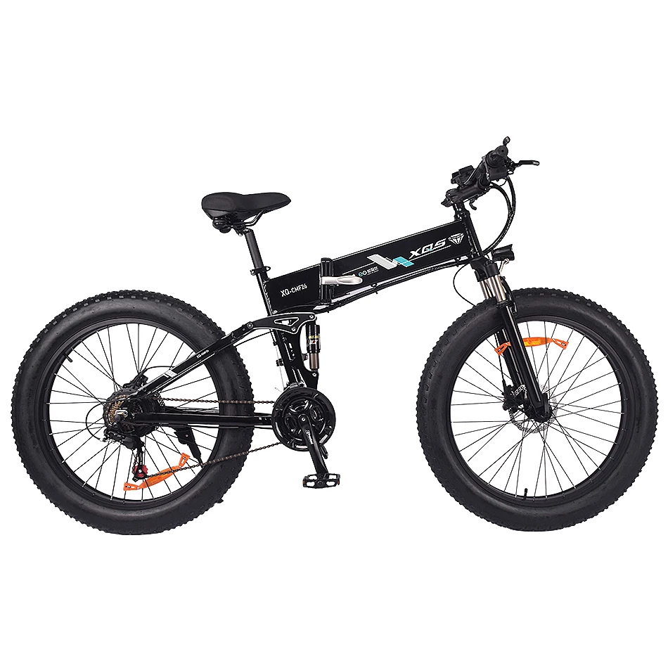 Folding Electric Bike Large Fork Fat Tire 26" Wheel Full Suspension 14ah/ 48v Lithium Battery 750w/48v Motor Rear Hub Motor
