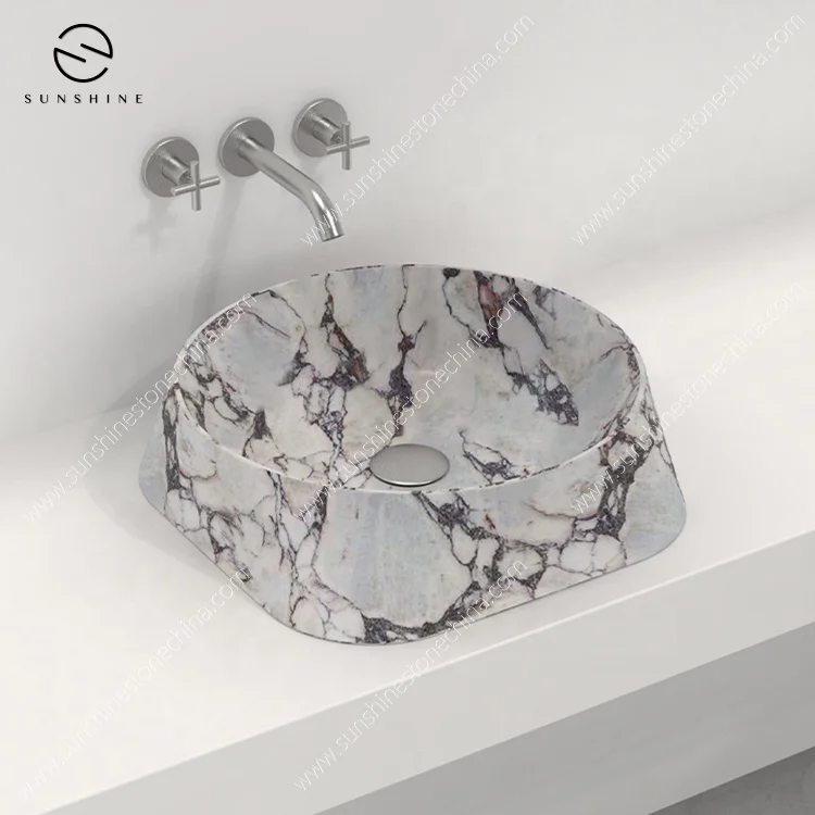 Exclusive Style Bathroom Washsink Italian Calacatta Viola Marble Deep Top Mount Washing Sink Vessel Sink