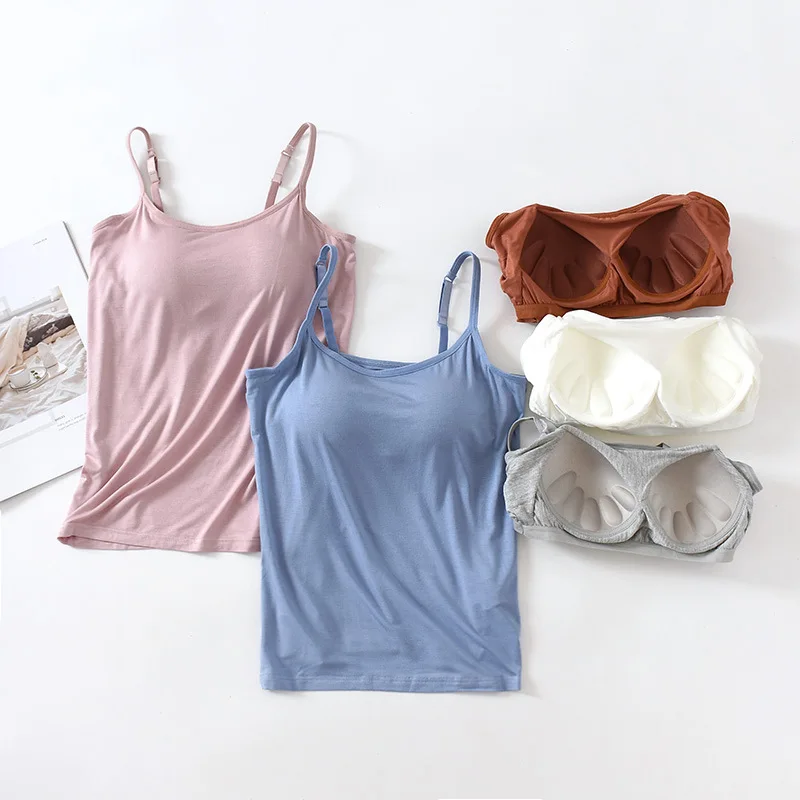 Women  Basic Slim Fit Yoga Vest  Woman Soft Camisole with  Bra Padded Women Camis