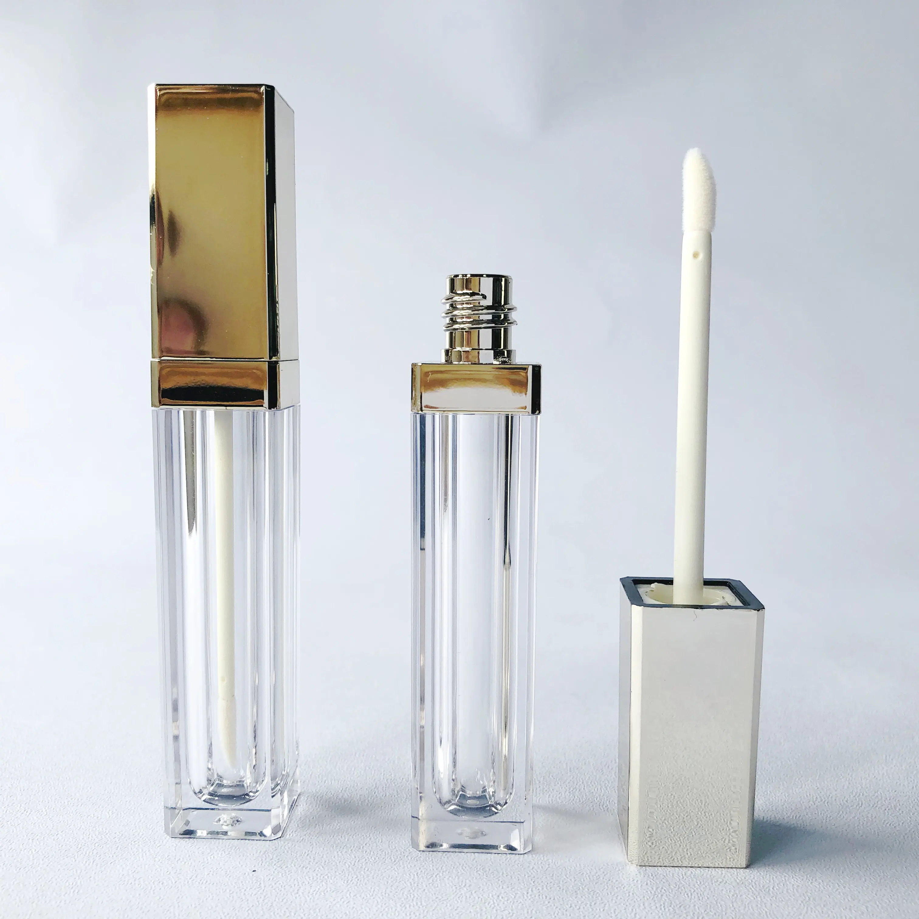 Custom LOGO Low MOQ Luxury new transparent thick wall square lip gloss tube lip glaze tube lipstick tube with collar