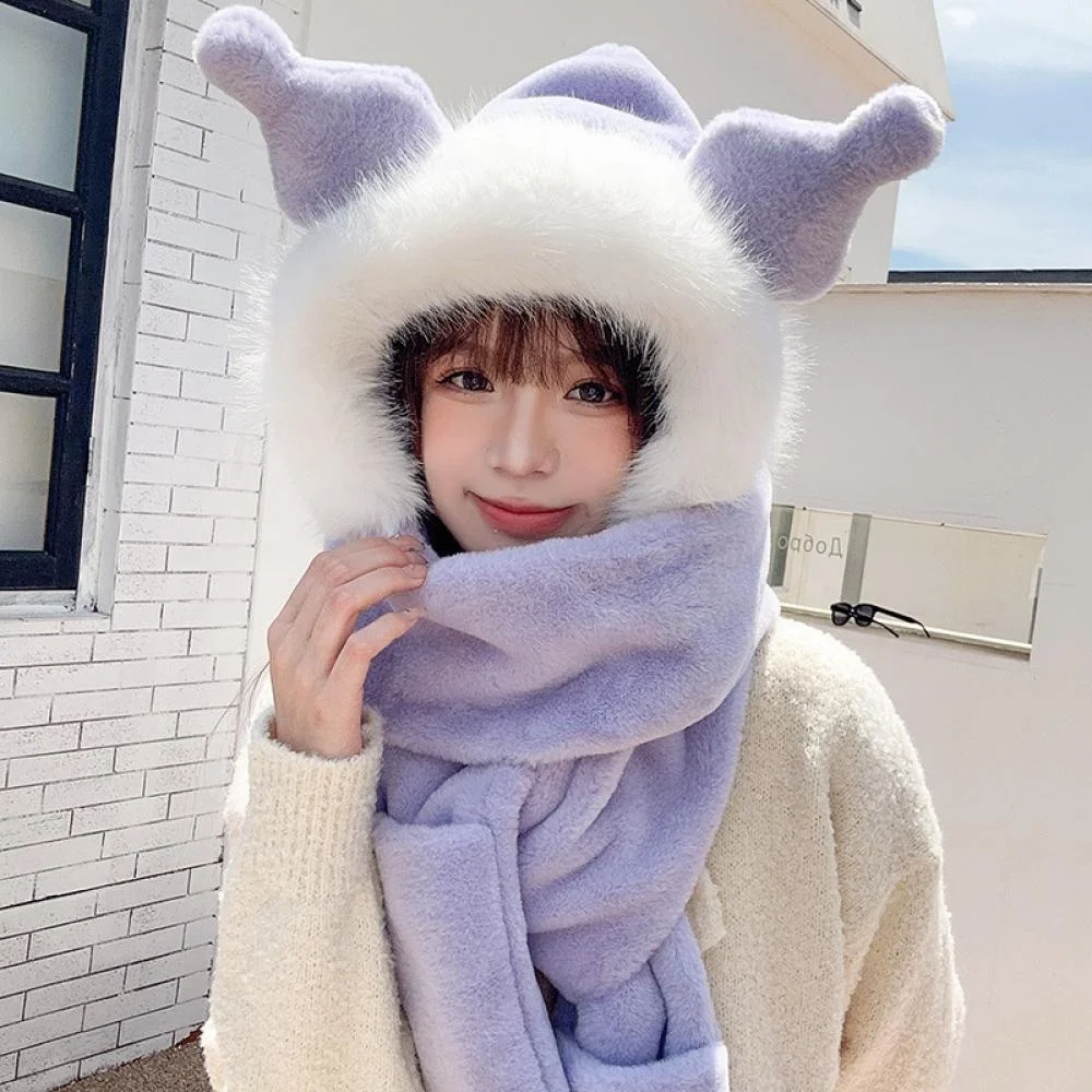Kawaii Sanrio Kuromi Plush Hat Scarf & Glove Set Thicken Winter Cartoon Anime Set Soft Cute Sweet Girl Student Christmas Gift