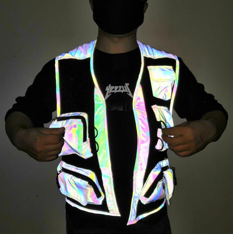 
In stock ready to ship rainbow reflective mesh vest wholesale vest for men 