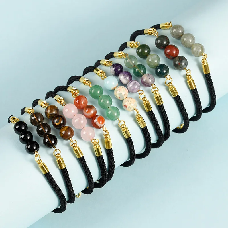 Men Women colorful gemstone Knotted wax cord Bracelets.jpg