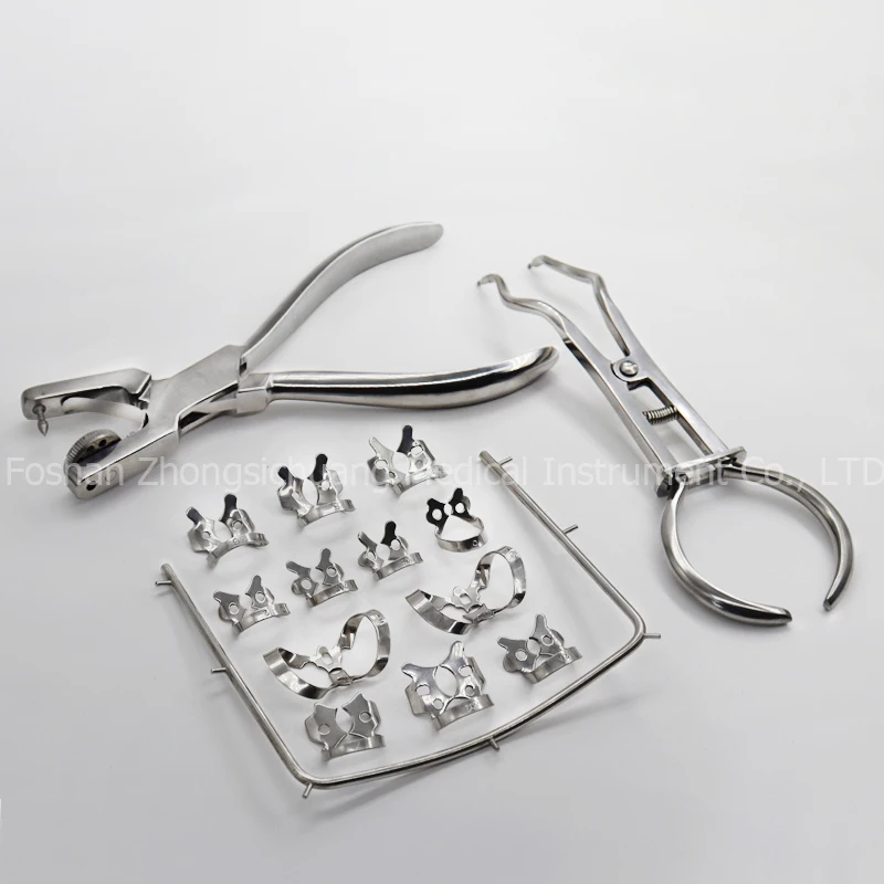 Rubber Dam Kit Orthodontic Punch Pliers Dental Rubber Dam Clamps Rubber Dam Frame Ivory Pliers Dentist Basic Tools Dental Kit