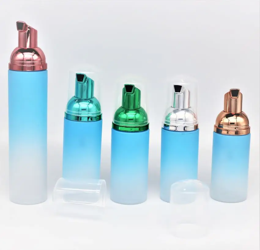 High-end custom plating various colors foam pump gold, silver, blue and green color gradient spray PET foam bottle