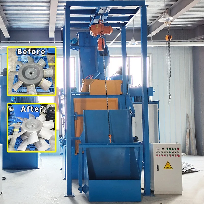shot blasting turbina cabinet zinc Double hook orbital shot blasting machine, derusting machine used in electric tricycle